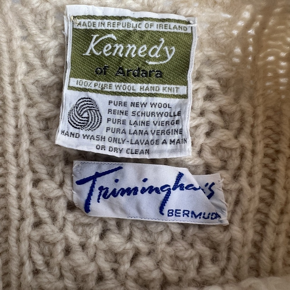 Vintage Trimingham's Bermuda Kennedy Adara Ireland CREAM‎ Wool Cable Cardigan M - Picture 6 of 8